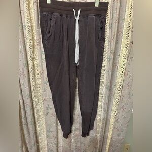 Aerie Dark Brown Ribbed Woven Lyocell Contrast Trim Joggers Pockets Size Small
